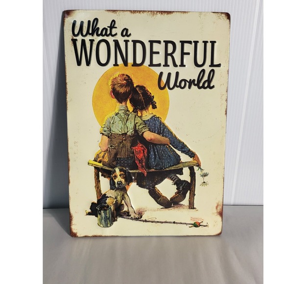 What‎ A Wonderful World Metal Sign Rustic Children Dog Wall Decor Art - Picture 5 of 5